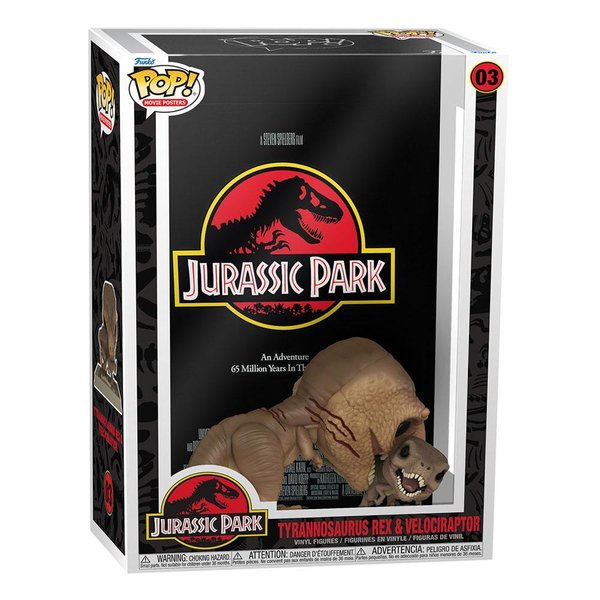 Jurassic Park POP! Movie Poster & Figur Tyrannosaurus Rex & Velociraptor 9 cm