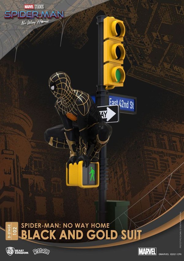 Spider-Man No Way Home D-Stage PVC Diorama Spider-Man Black and Gold Suit Closed Box Version 25 cm
